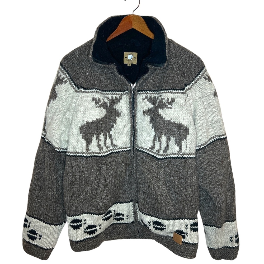 Northern Lifestyles Canada Handknitted Wool Deer/Moose Zip Up Lined Jacket S